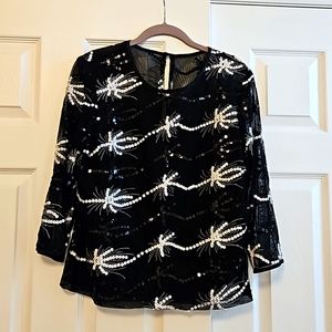 Oblique Black and White Sequin Top